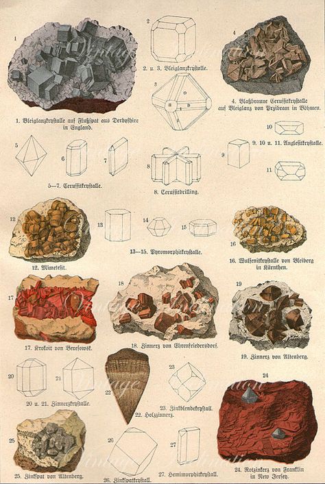 1878 Vintage Mineral Illustration, Stone Illustration, Mineral Chart, Geology Art, Minerals Print, Geology Rocks, Ruby Rings, Scientific Illustration, Mineral Collection