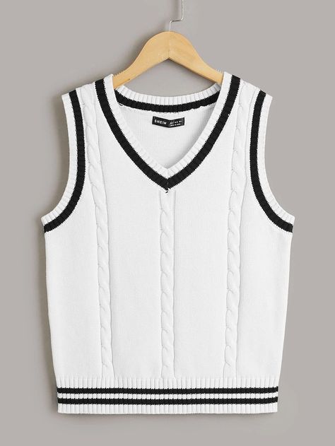 White Sweater Vest, Womens White Sweater, Sweat Vest, White Oversized Sweater, Black Knitwear, Varsity Sweater, Sweater Vest Women, Cute Crop Tops, Men Fashion Casual Outfits