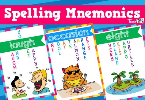 Spelling Mnemonics - Portrait Spelling Mnemonics, Phonics Cards, Tricky Words, Phonics Words, Classroom Games, Study Guides, Classroom Displays, Home Learning, Again And Again