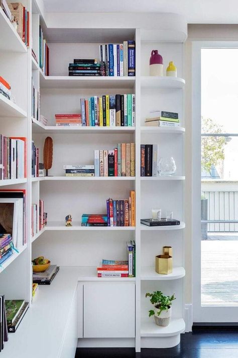 White Shelves Storage, Bespoke Shelving Living Rooms, Library With Cabinets, Fitted Cabinets Living Room, Built In Furniture Living Room, Built In Bookshelves Ideas, White Built Ins Living Room, Wall Bookcases Built Ins, Scandinavian Built Ins