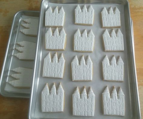 Temple cookies ordered for special occasion. Temple Cookies, Temple Sugar Cookies, Lds Temple Royal Icing Cookies, Temple Primary Activity, Temple Priesthood Preview Program, Lds Temple Sealing Invitation, Temple Preparation Lds Primary, Coconut Flakes, Sugar Cookies