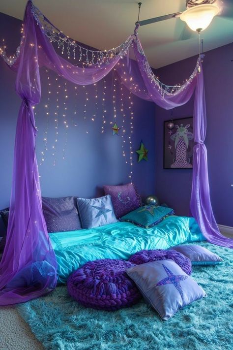 Blue And Purple Room Bedrooms, Purple Rooms Bedroom, Purple Teal Bedroom, Purple Bedroom Ideas For Teens, Bedroom Ideas Girl, Green Girls Rooms, Purple Girls Bedroom, Purple Girls Room, Bedroom Turquoise