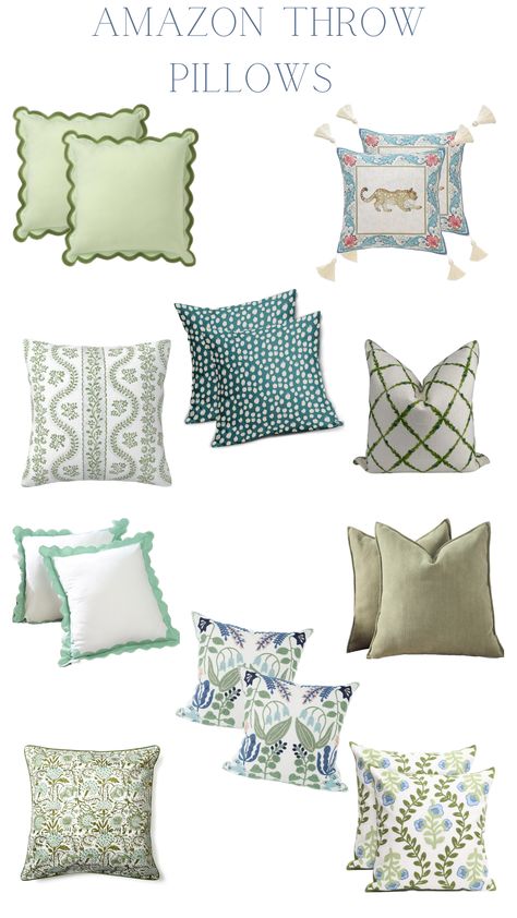 These pillows are so grandmillenial and classic! I love that Amazon has the look of high and feel of high quality for a fraction of the cost of name brand! #amazon #amazondeals #amazonshopping #throwpillows #pillowcase #pillow #pillowdesign #livingroominterior #livingroomdecorideas Amazon Pillows, Light Blue Bedding, Green Accent Pillow, Throw Pillow Combinations, Euro Pillows, Throw Pillow Design, Blue Couches, Light Steel Blue, Throw Pillows Living Room