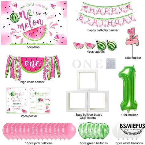 Watermelon 1st Birthday Party Girl, One In A Melon First Birthday, Melon Party Decorations, Watermelon Birthday Party Decorations, One In A Melon Party, Watermelon First Birthday, Watermelon Birthday Party, Balloon Boxes, Watermelon Birthday Parties