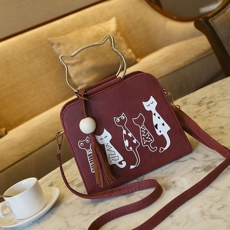 Cat Handbags, Cat Purse, Cat Tote, Tassels Fashion, Printed Handbags, Kawaii Cartoon, Shopper Tote, Satchel Handbags, Womens Crossbody Bag