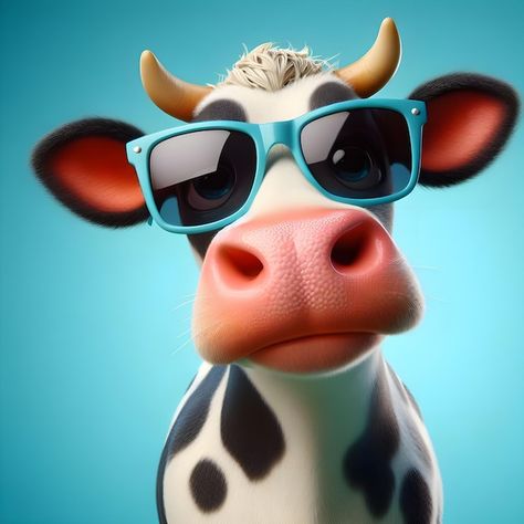 Funny cow with sunglasses in front of bl... | Premium Photo #Freepik #photo #bovine #vache #cow-cartoon #cartoon-cow Cow With Sunglasses, Blue Studio Background, Cow Cartoon, Photo Funny, Flower Wrist Tattoos, Big Teeth, Happy Stones, Funny Cow, Cartoon Cow