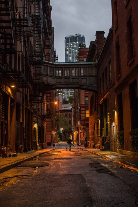 Captured here is one of the few remaining pedestrian bridges left in New York. This one here is found in a narrow alley in TriBeCa, it is a remainder of what old New York used to be like.  This is one image in a series I am creating that captures every aspect of New York City through various urban scenes and night shots. From classic skylines, to famous landmarks and local neighborhood details, my goal is to capture every different aspect and angle of NYC. All images are printed on high quality Brownstone Homes, Tribeca New York, New York City Photography, City Streets Photography, San Myshuno, Old New York, New York Aesthetic, New York Life, Pedestrian Bridge