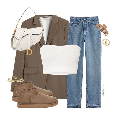 FALL OUTFIT INSPO OUTFIT IDEAS BLAZER UGG MINI Taupe Uggs Outfit, Ugg Mini Outfit, Sports Chic Outfit, Ugg Boots Outfit, Mini Outfit, Ugg Mini, Uggs Outfit, Inspo Outfit, Sport Chic