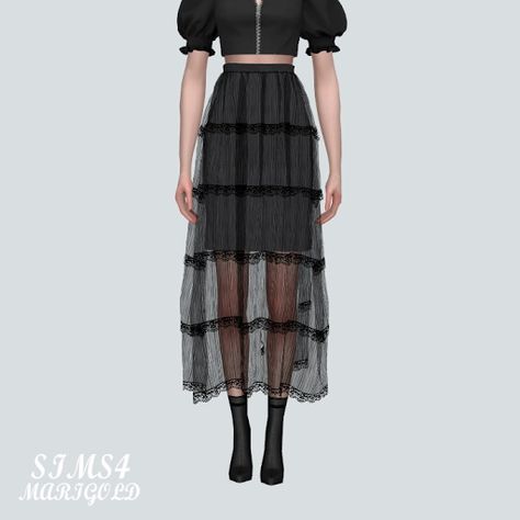 SIMS4 Marigold: Lace Tiered Sha Long Skirt Marigold Sims 4, Long Lace Skirt, David Sims, Sims 4 Downloads, Best Sims, My Sims, Clothing Tags, Sims 4 Clothing, Sims4 Cc