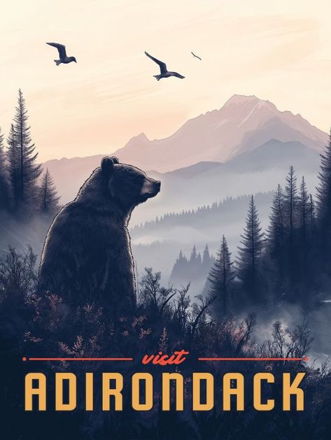 Serene Adirondack Bear - Vintage Posters Egypt Giza Pyramids, Detroit Rock City, Edisto Island, Italy Poster, New York Poster, Vintage Los Angeles, Space Poster, Halloween Poster, National Park Posters