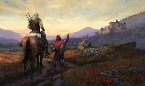 Geralt and Dandelion go to the greatest adventure! , Anton Nazarenko on ArtStation at https://www.artstation.com/artwork/L2qBBw Geralt And Jaskier, Gladiator Games, Witcher Wallpaper, The Witcher Wild Hunt, The Witcher Game, The Witcher Geralt, The Witcher Books, Witcher Art, Witcher 3 Wild Hunt