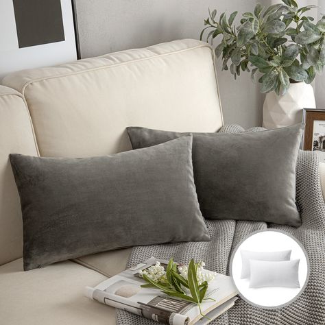 Arrives by Thu, May 11 Buy Phantoscope Soft Silky Velvet Series Square Decorative Throw Pillow Cusion for Couch, 12" x 20", Dark Gray, 2 Pack at Walmart.com Old Pillows, Christmas Cushions, Farmhouse Pillows, Velvet Pillow Covers, Decorative Throw Pillow Covers, Bed Pillows Decorative, Sofa Decor, Velvet Pillows, Decorative Throws