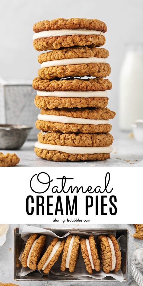 Oatmeal Pie Cookies, Oatmeal Cream Pie Cookies, Oatmeal Cream Cookies, Homemade Oatmeal Cream Pies, Soft And Chewy Oatmeal Cookies, Marshmallow Buttercream Frosting, Oatmeal Cream Pie, Soft Oatmeal Cookies, Chewy Oatmeal Cookies