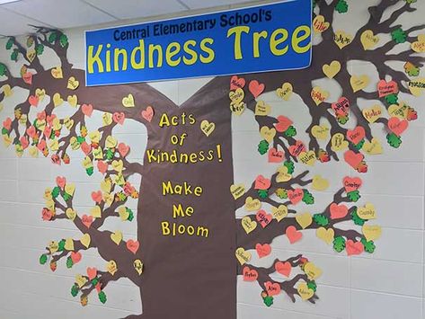 Kindness trees are a wonderful way to encourage more kindness and compassion within schools. Here are 15 great examples to get your started with yours! Kindness Tree, Bulletin Board Tree, Kindness Bulletin Board, Kindness Week, Kindness Projects, Kindness Challenge, Conscious Discipline, Kindness And Compassion, Kindness Activities