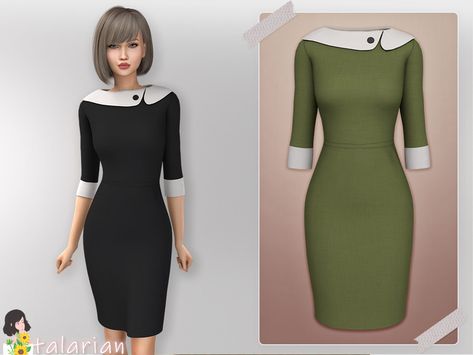 Mod For Sims 4, Money Dress, 30s Dress, 1960s Outfits, Dress With Collar, Sims 4 Dresses, Sims4 Clothes, Sims 4 Mods Clothes, Sims 4 Cas