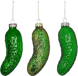 3 PACK - Blown Glass Pickle Ornaments bulk shatterproof. Pickle ornaments for Christmas tree Hand Blown Glass Christmas tree pickle ornament 4 inch small pickle ornament for the German tradition find the pickle game Removable top, fillable German pickle ornaments 3 Designs - glitter, dark metallic finish, and transparent green glass pickle ornament Pre-strung miniature pickle ornament Bubble wrapped - Ships in box Traditional German Christmas, Christmas Tree Game, Christmas Pickle Ornament, German Christmas Decorations, Pickle Ornament, Clear Christmas Ornaments, Game Decor, Christmas Pickle, Traditional Holiday Decor