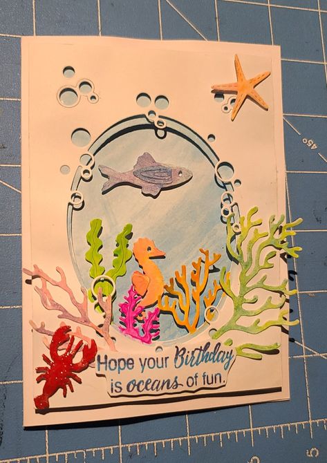 Happy Birthday Ocean Images, Ocean Card Ideas, Ocean Happy Birthday Wishes, Ocean Birthday Cards Diy, Ocean Birthday Card, Ocean Themed Cards, Octopus Birthday Cards, Handmade Ocean Themed Birthday Cards, Birthday Jokes