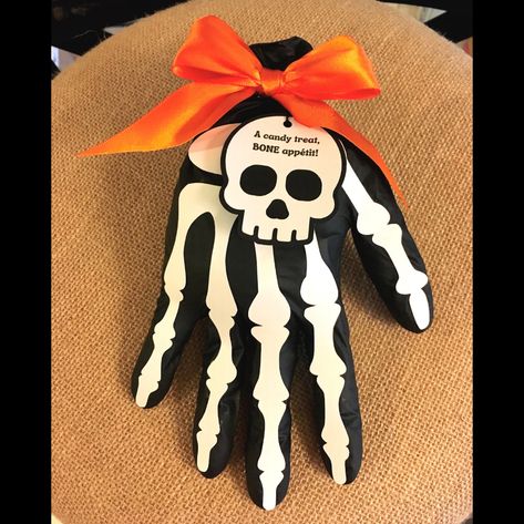 Skeleton Hand Halloween Treat Bags Set of 5 Party Favor | Etsy Halloween Glove Treats, Rubber Glove Halloween Treats, Candy Filled Gloves For Halloween, Halloween Glove Treat Bags, Spooky One Gift Bags, Party Favor Bag, Halloween Goodie Bags, Candy Treats, Orange Satin