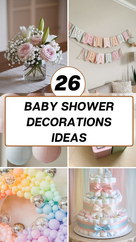 Discover 26 charming baby shower decoration ideas to create the perfect celebration. From cute table setups to creative centerpieces, these easy-to-do ideas will make your event unforgettable. Perfect for any theme or budget, start planning the ultimate baby shower now! Home Made Baby Shower Decorations Simple, Round Table Centerpieces Baby Shower, Baby Girl Shower Decorations Ideas, Small Ballon Arangment, Baby Shower Layout Ideas, Babygirl Baby Shower Ideas, Baby Shower Parents Baby Pictures, Work Baby Shower Decorations, Baby Shower Home Decorations