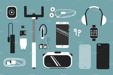 Mobile accessories by Petrianova on @creativemarket Market Shopping, Flat Style, Mobile Phone Accessories, Smart Phone, Mobile Accessories, Phone Accessories, Photo Poses, Creative Market, Vector Art