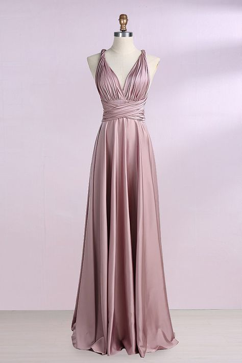 Satin Bridesmaid Dresses Long, Vestido Convertible, Cross Neck Dress, Dresses Long Elegant, Prom Bridesmaid Dress, Pink Convertible, Bridesmaid Dresses Long, Convertible Bridesmaid Dress, Dress Pictures