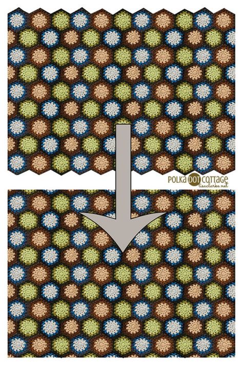 How to make a straight edge on a hexagon blanket. Tutorial by Polka Dot Cottage Crochet Hexagon Blanket, Hexagon Blanket, Crochet Blanket Edging, Blanket Tutorial, Crochet Blanket Pattern Easy, Crochet Hack, Chevron Stitch, Crochet Hexagon, Crochet Quilt