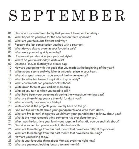 September writing prompts December Prompts, December Journal Prompts, Monthly Prompts, September Writing, 365 Questions, December Journal, Monthly Journal, Journal Topics, Journal Questions