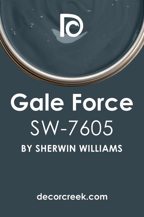 Gale Force SW 7605 Paint Color by Sherwin Williams Sherwin Williams Gale Force, Dark Blue Paint Color, Teal Paint Colors, Grays Harbor, Dark Blue Paint, Sherwin Williams Gray, Blue Green Paints, Blue Gray Paint, Teal Paint