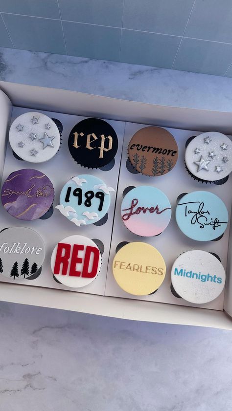 Taylor Swift Album Cupcakes, Lover Cupcakes Taylor Swift, Taylor Swift Cupcake Cake, 1989 Cupcakes, Taylor Swift Inspired Cupcakes, Taylor Swift Themed Cupcakes, Taylor Swift Eras Cupcakes, Taylor Swift Birthday Cupcakes, Taylor Swift Treats