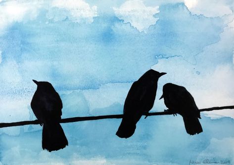 Watercolor Silhouette, Easy Silhouette, Black Birds, Silhouette Painting, Painting For Beginners, Bird Silhouette, Easy Watercolor, Watercolor Sketch, Silhouette Art