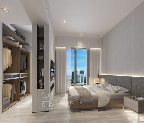 Luxury Bedroom Master With Dressing Room, Bedroom Separator Ideas, Huge Bedroom Ideas, Split Bedroom Ideas, Walk In Wardrobe Ideas Master Bedrooms, Ultra Modern Bedroom, Bedroom Floor Tiles, Royal Bedroom Design, Bedroom Furniture Inspiration