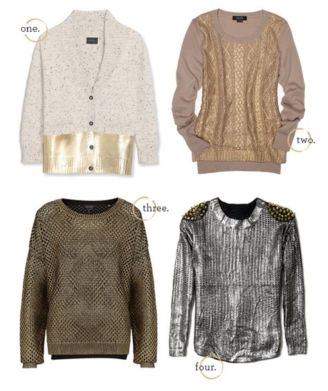 Trend Spotting: Metallic Foil Sweaters Metallic Sweater Outfit, Snow Bird, Trend Ideas, Fashion Newsletter, Weaving Ideas, Crochet Jumper, Winter 22, Metallic Sweater, Purple Outfits