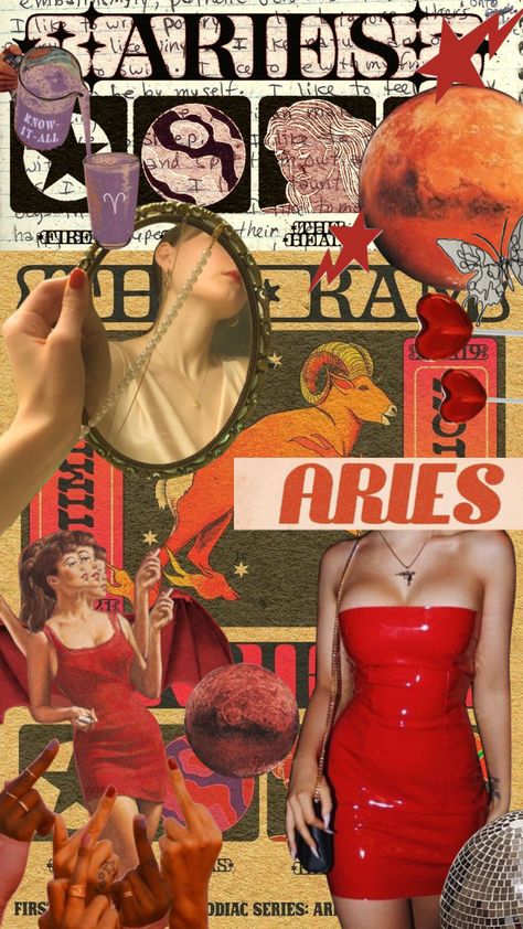 Aries Astethic, Aries Wallpaper Aesthetic, Aries Venus Aesthetic, Aries Collage, Aries Moodboard, Astrology Collage, Venus Aries, Aries Vibes, Aries Outfits