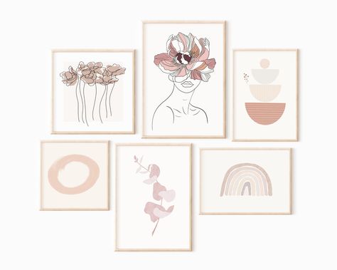 Excited to share the latest addition to my #etsy shop: Boho Gallery Wall, Earth Tone Wall Art, Fine Line Art Print, Blush Pink Wall Art, Burnt Orange Art, Eucalyptus Print, Boho Woman Art Print Pink Gray Bedroom, Grey Room Decor, Bedroom Decor Pictures, Pink And Grey Room, Beige Room, College Essentials, Pink Art Print, Grey Room, Art Minimaliste