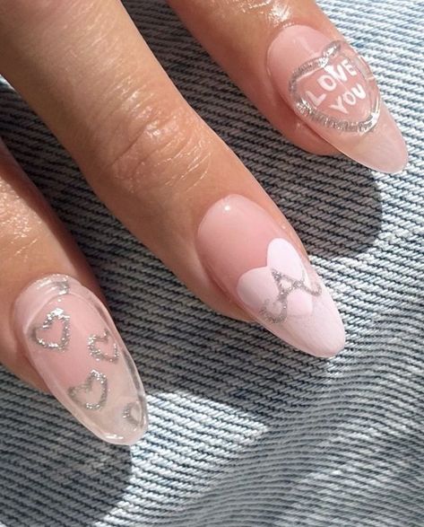 Initial Nails Almond, Butterfly French Tip Nails, Pink Charm Nails, Coquette Nails, Gel Nails Diy, Pretty Gel Nails, Soft Nails, Get Nails, Minimalist Nails