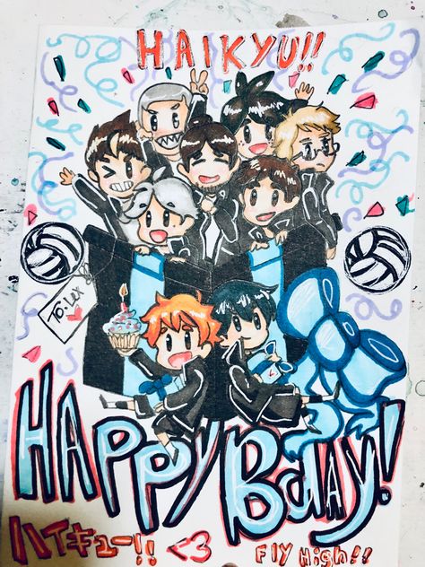 Anime Cards Diy, Anime Birthday Card Ideas, Haikyuu Birthday, Diy Anime Birthday Cards, Anime Birthday Cards, Naruto Birthday Cards, Haikyuu Happy Birthday, Anime Journal Stickers Printable Haikyuu, 18th Birthday Cards