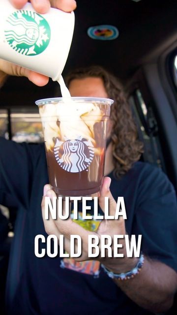 Nutella Cold Brew Starbucks, Nutella Cold Brew, Starbucks Nutella Drink, Hazelnut Starbucks Drinks, Nutella Drink, Under 100 Calories, Starbucks Drinks Recipes, 100 Calories, Starbucks Drinks