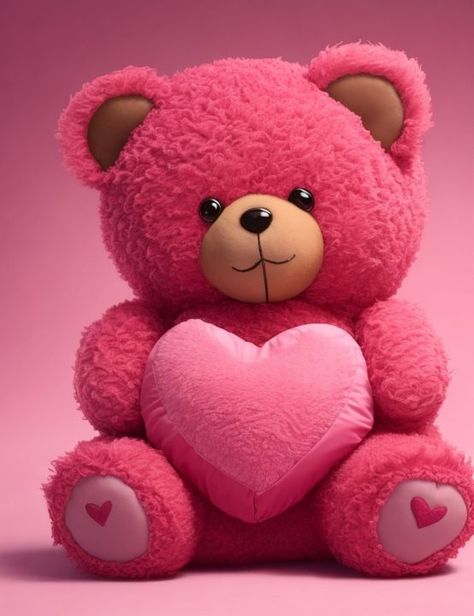 cute teddy bear holding a pink heart - Ai NordesignZZ Pink Stuffed Bear, Single Red Rose, Rose House, Parrot Perch, Bear Girl, Pink Teddy Bear, Cute Teddy Bear, Pink Teddy, Soft Pink Color