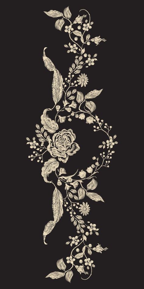 Digital Border Design, Black And White Embroidery, Digital Border, Flower Pattern Drawing, Botanical Motifs, Botanical Flower Art, Textile Prints Design, Back Ground, Pola Sulam