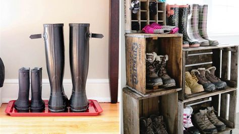 5 Pinterest-inspired ways to store your winter boots Boot Storage Entryway, Boots Storage, Storage Entryway, Organizing Solutions, Cleaning Organization, Boot Rack, Boot Storage, Rock Boots, Farmhouse Ideas