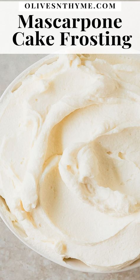 Whipped Cream Frosting For Cakes, Marscapone Frosting, Bakery Frosting, Mascarpone Frosting Recipe, Office Treats, Mascarpone Whipped Cream, Mascarpone Recipes, Banana Coffee Cakes, Tuxedo Cake