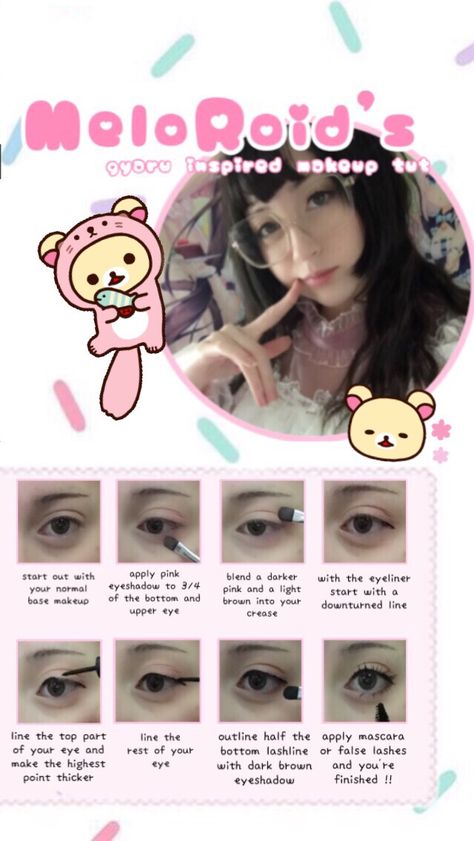 Harajuku Makeup Looks, Morikei Makeup, Cutecore Makeup Tut, Kawaiicore Makeup, Harajuku Makeup Kawaii, Kawaii Eyeliner, Igari Make Up, Cutecore Makeup, Gyaru Makeup Tutorial