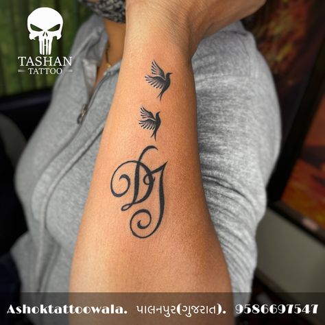 DJ latter with bird's Tattoo||Tashan Tattoo||Ashok tattoowala||Palanpur||Banas Kantha|| Gujarat|| Dj Initials Tattoo, Dj Letter Tattoo, J & D Tattoos, Tattoo With Birds, Letter L Tattoo, Dj Tattoo, Tattoo Name Fonts, Family Tattoos For Men, J Tattoo