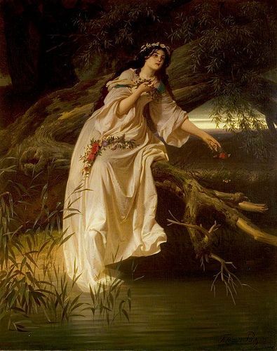 Ferdinand Piloty II - Ophelia | Pre raphaelite paintings, Pre raphaelite art, Art uk Ophelia Painting, Hamlet And Ophelia, Pre Raphaelite Art, Royal Shakespeare Company, John Everett Millais, Shakespeare And Company, River Painting, John William Waterhouse, Mermaid Aesthetic