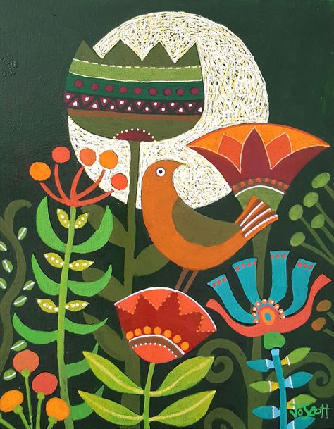 Folk Art Collage, Folk Art Drawing Ideas, Folk Flower Art, Whimsical Flower Art, Folk Art Wall Mural, Folk Art Painting Whimsical, Folk Drawing, Whimsical Bird Art, Folk Art Birds