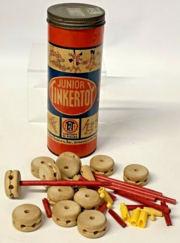 Vintage 1953 Spalding JUNIOR TINKERTOY Building Set Childrens Wood Toy Canister | eBay Vintage Toys 1800s, Antique Toys Vintage, Vintage Wooden Toys, 70s Toys Childhood Memories 1970s, Vintage Toys 1970s 1960s, Vintage Toys 1960's 1950s, Nostalgia 1970s, 50s Toys, Vintage Toys 1970s