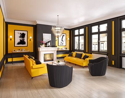 Black And Yellow Living Room Ideas, Living Room Design Yellow, Black Living, Condo Interior Design, Yellow Sofa, Condo Interior, Black Living Room, Yellow Living Room, Yellow Decor