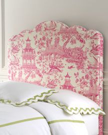 Toile Headboard, Diy Chinoiserie, Pink Chinoiserie, Chinoiserie Fabric, Chinoiserie Chic, Big Girl Rooms, Upholstered Headboard, Beautiful Bedrooms, My New Room