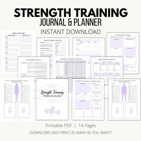 Workout Tracker Printable Fitness Journal Printable, Training Planner, Measurement Tracker, Meal Prep Planner, Fitness Tracker Printable, Meal Planners, Tracker Fitness, Book Tracker, 30 Day Fitness