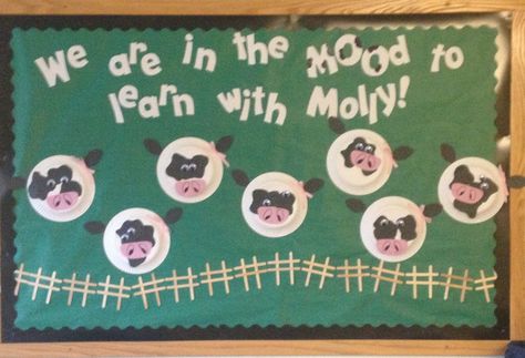 Primrose School Bulletin Boards, Cow Bulletin Board, Cow Classroom, Primrose School, Cow Crafts, Farm Classroom, Farm Classroom Theme, Prime Rose, Welcome Bulletin Boards